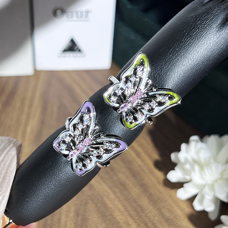 European and American punk sweet and cool gradient three-dimensional butterfly opening ring for women on Instagram, cold style, exquisite, fashionable and individual ring Specification drawing