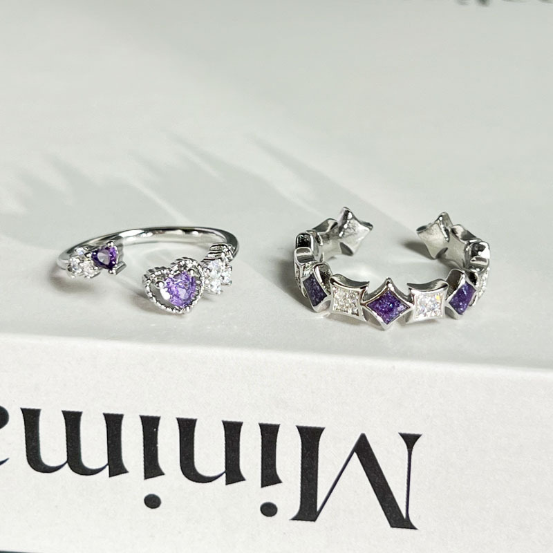 Sweet and cool charm purple rose sparkling star open ring, women's heart purple diamond simple, fashionable and niche design index finger ring Application Scenario