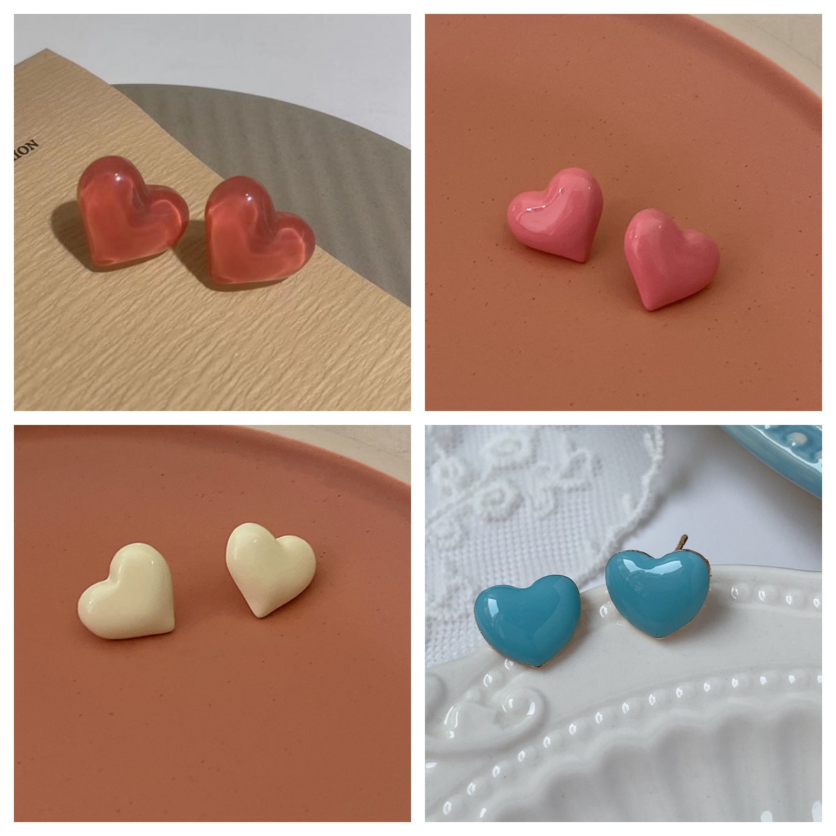 Love it so much! Simple and versatile solid-color heart-shaped stud earrings for women, fresh and sweet, with an ins niche design sense heart-shaped earrings full figure