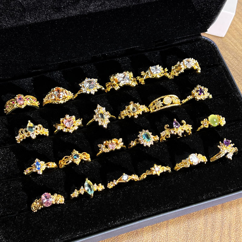 Cross-border wholesale geometric micro-inlaid personalized open ring, women's fashion retro cold style, niche design sense ring trend full figure