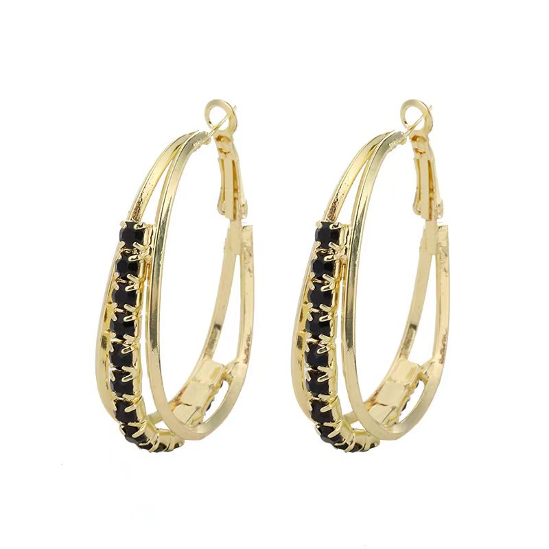 Multi-layer zircon geometric ear rings, a trendy and fashionable earring hit, a new 2025 trendy, high-end, elegant and exaggerated ear accessory Item Picture