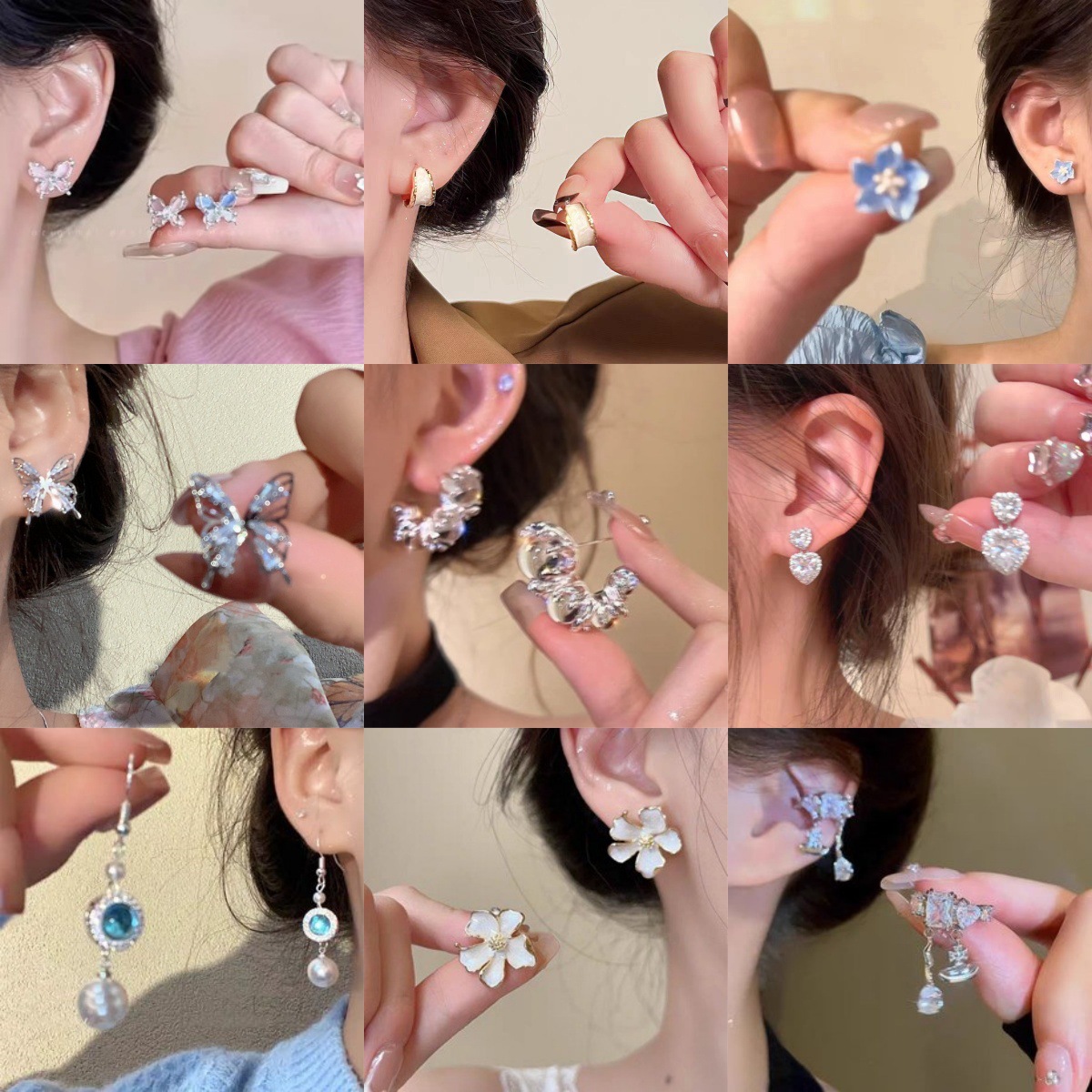 925 niche and exquisite pearl earrings, versatile and elegant flower butterfly stud earrings, light luxury, grand and high-end earrings full figure