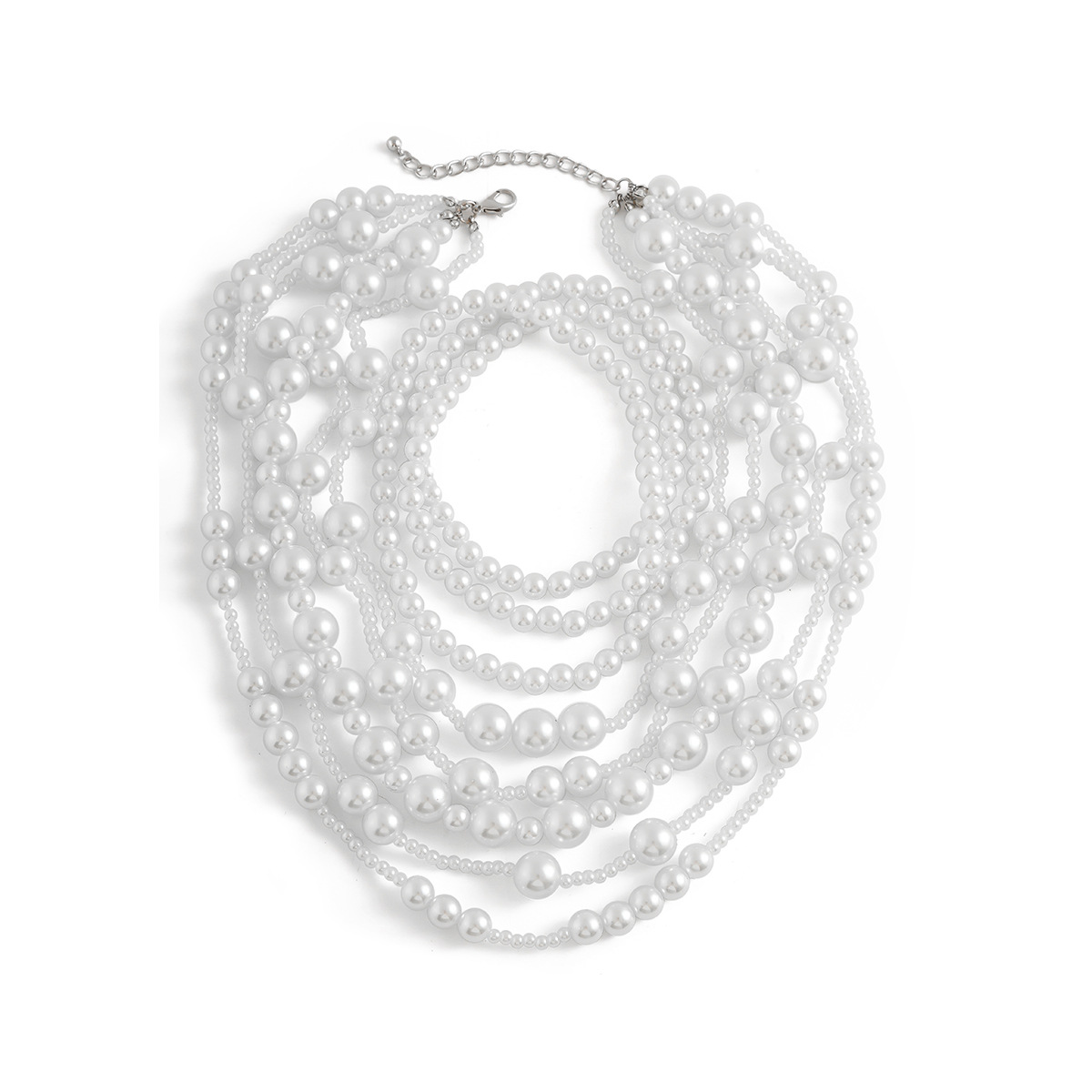European and American exaggerated multi-layered imitation pearl necklace dress fashionable bride chanel-style beaded necklace set Item Picture