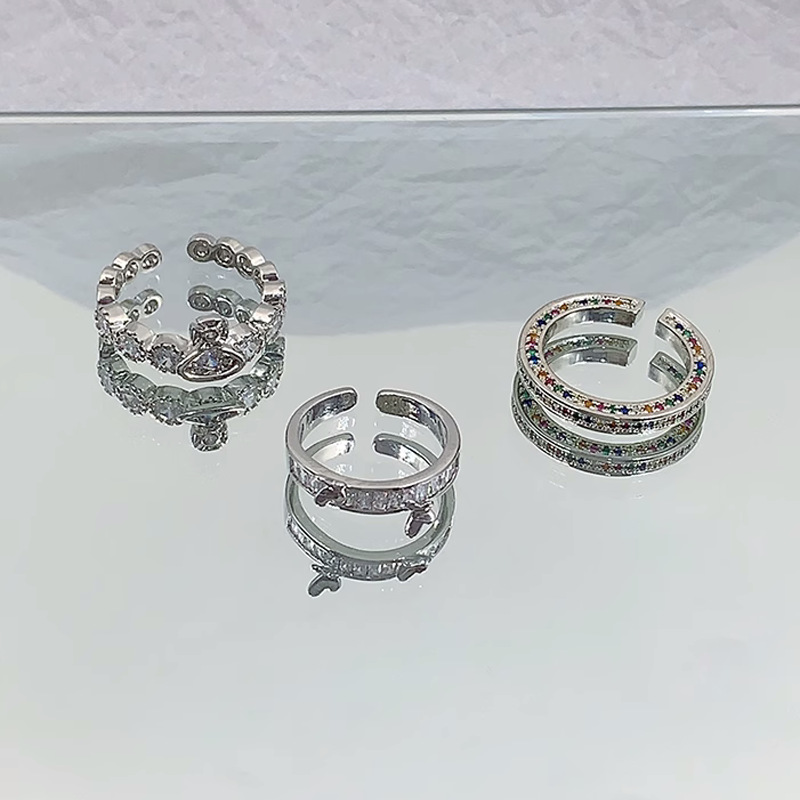 Dopamine accessory rainbow diamond zircon ring, women's light luxury trendy exquisite butterfly ring, elegant open index finger ring Specification drawing