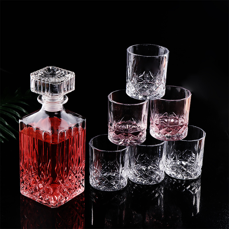920ml thickened glass European-style bottom flower wine bottle for homemade wine, empty red wine bottle with 230ml home wine glass details Picture