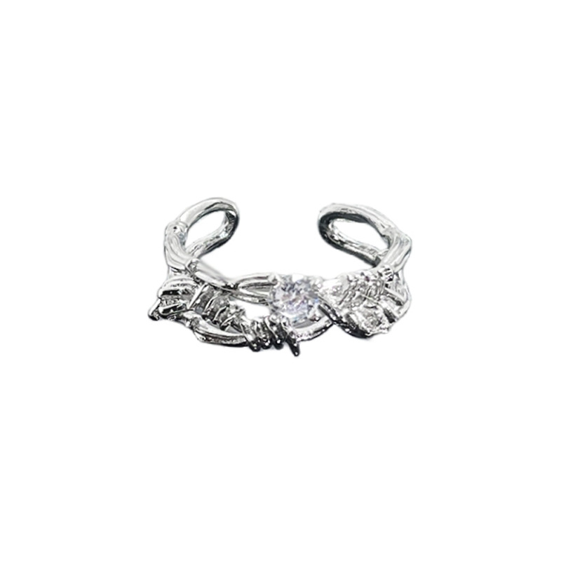 An irregular thorny zircon open ring with a niche design from Japan and South Korea, a fashionable, exquisite, individualistic and trendy index finger ring for women Item Picture