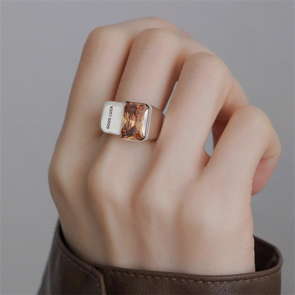 Lucky yellow diamond square diamond ring for women, s925 sterling silver, niche design, light luxury, individual fashion, cold style, loose-mouth jewelry Application Scenario