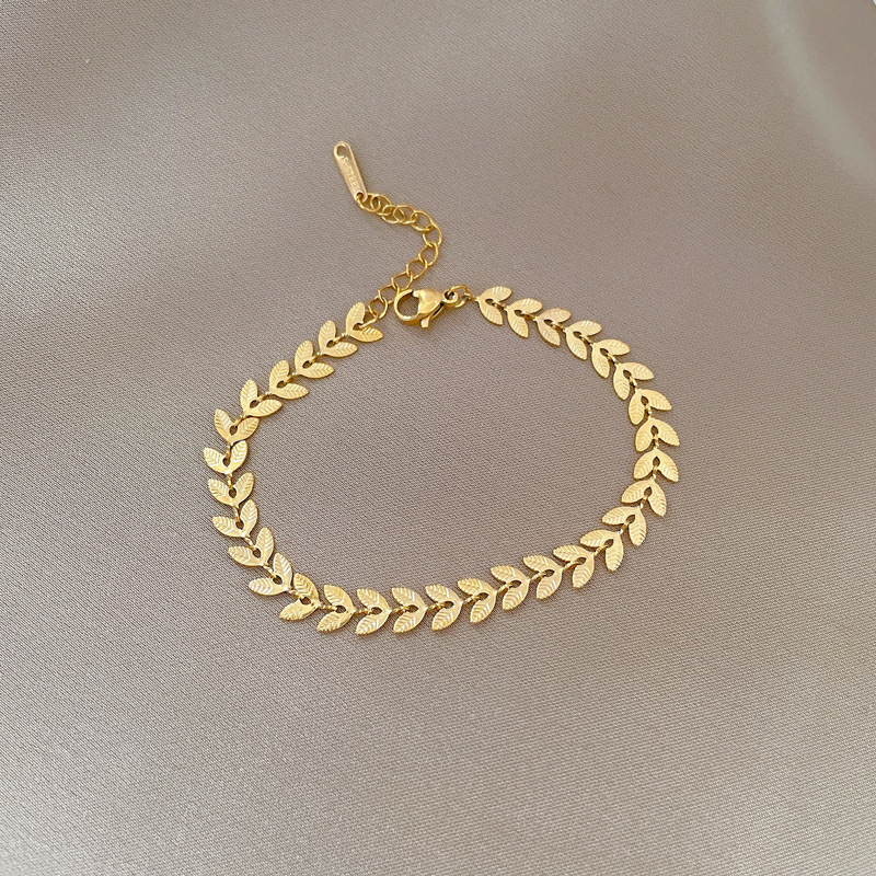【 All-titanium Steel 】 Dongdaemun Minimalist style Leaf Unique chain bracelet Female Internet celebrity retro best friend Specification drawing