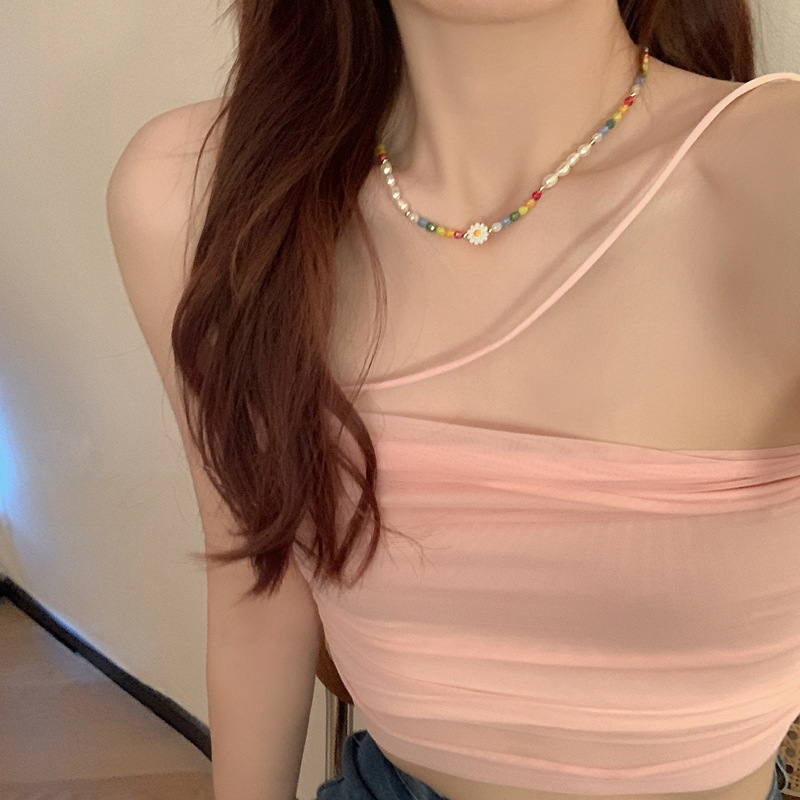 Dopamine colorful Daisy flower necklace Pearl Summer 2024 Light Luxury collarbone chain design Necklace bracelet Application Scenario