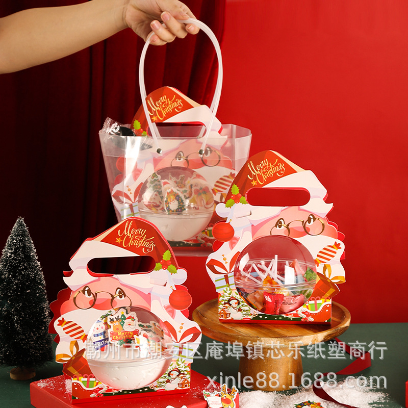 Christmas mousse ball cake box, snowflake crispy candy fruit packaging, hand-held hugging bucket, baking mousse cake packaging box Application Scenario
