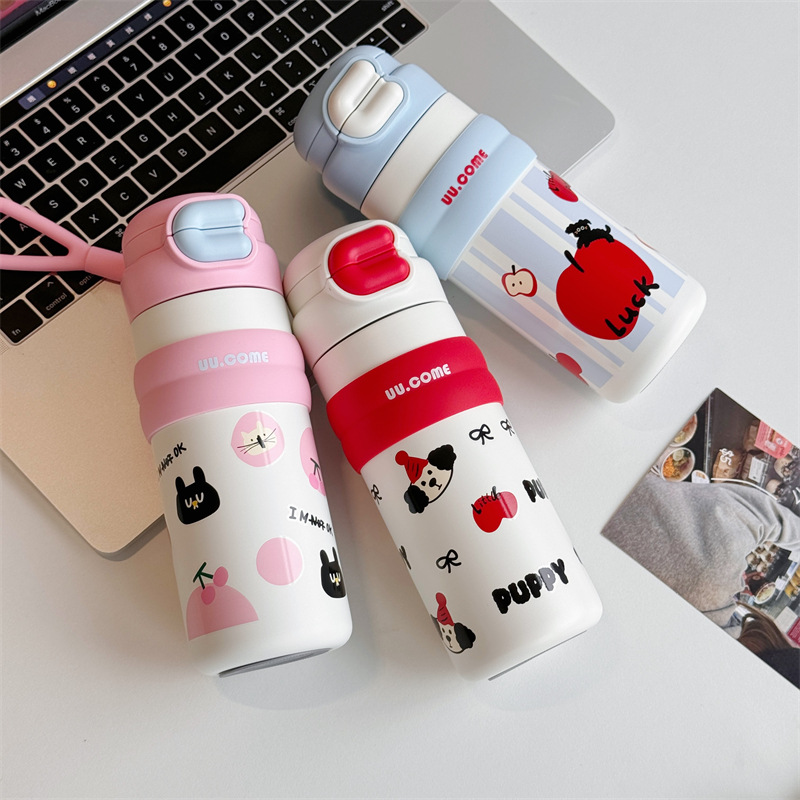 2025 New cute cartoon children's insulated cup, high appearance level, 500ml stainless steel water cup, student insulated water cup Specification drawing