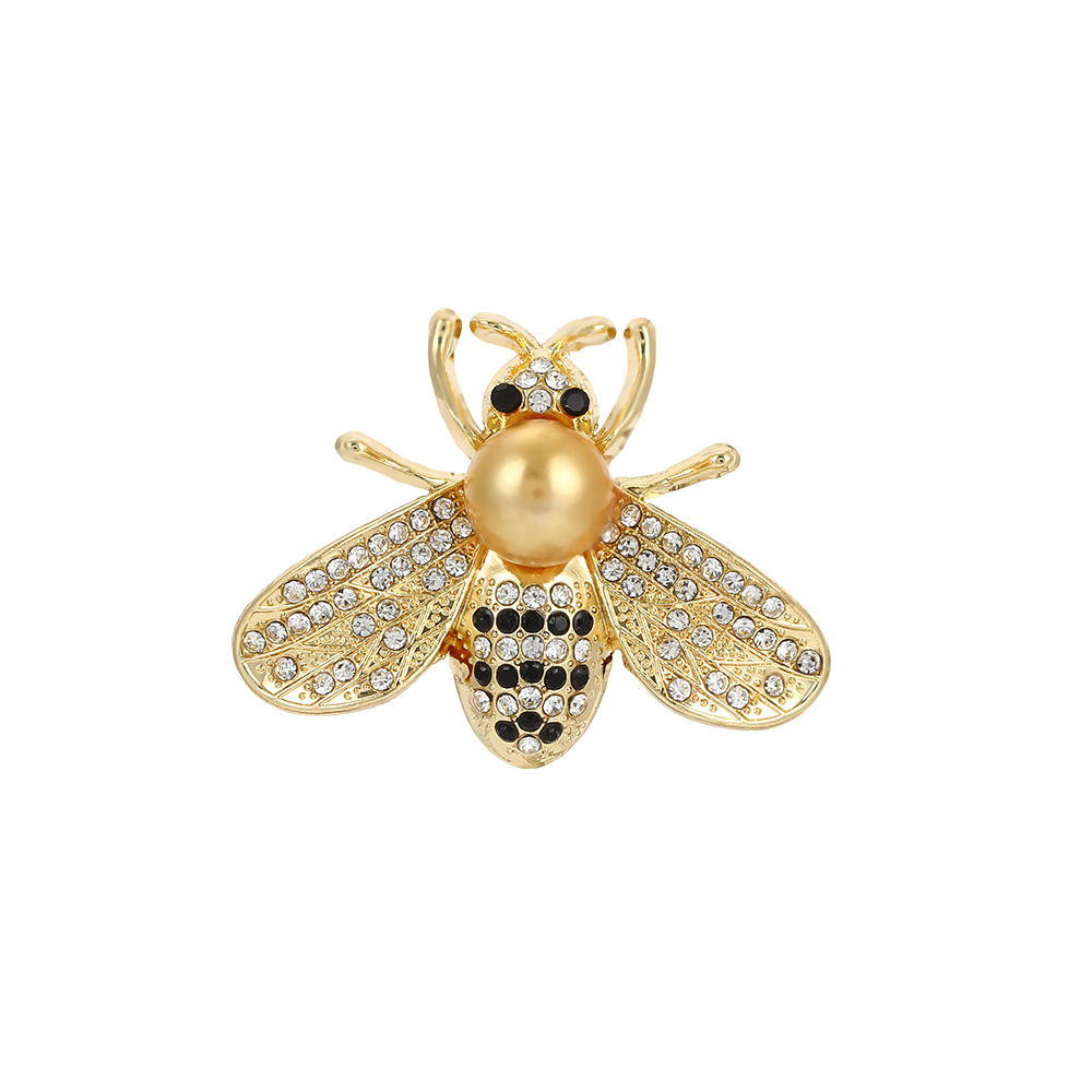 Cross-border European and American cute diamond-encrusted pearl bee brooch, heavy industry, light luxury, high-end sense, fashionable and elegant suit pin Item Picture