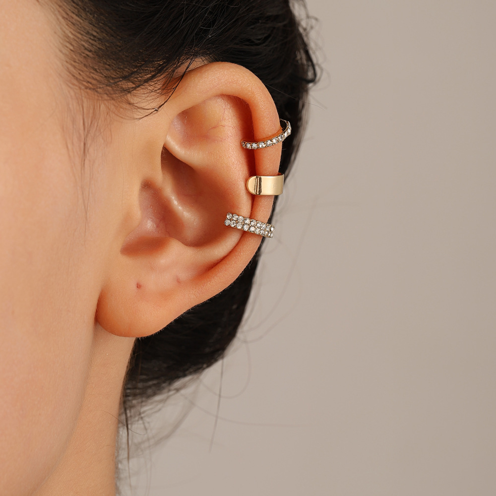European and American ins simple Zircon ear clips without ear holes, French light luxury geometric ear bone clip set, forest-style super fairy earrings full figure
