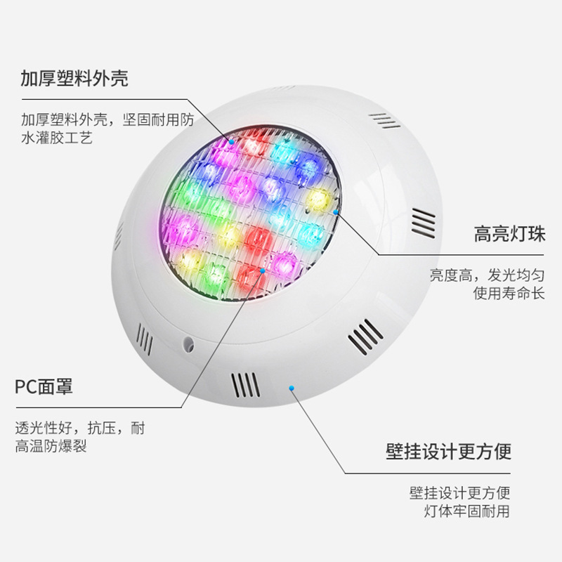 led swimming pool light, underwater wall light, cross-border special supply, seven-color wall-mounted underwater light, fish pond, water pool, swimming pool wall light Specification drawing