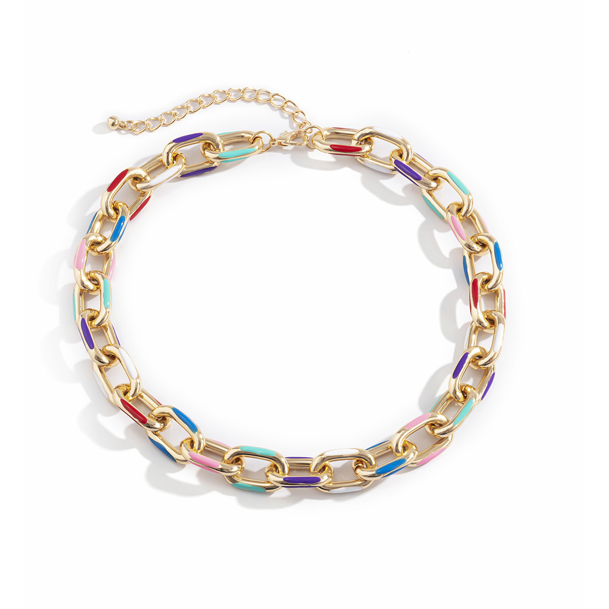 European and American cross-border jewelry geometric simple and cold style cross-chain necklace, women's fashion mixed color oil drip metal necklace Item Picture