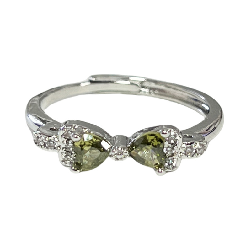 Exquisite and simple olive green zircon fashionable open ring, feminine charm, niche design sense, cold style and personality ring Item Picture