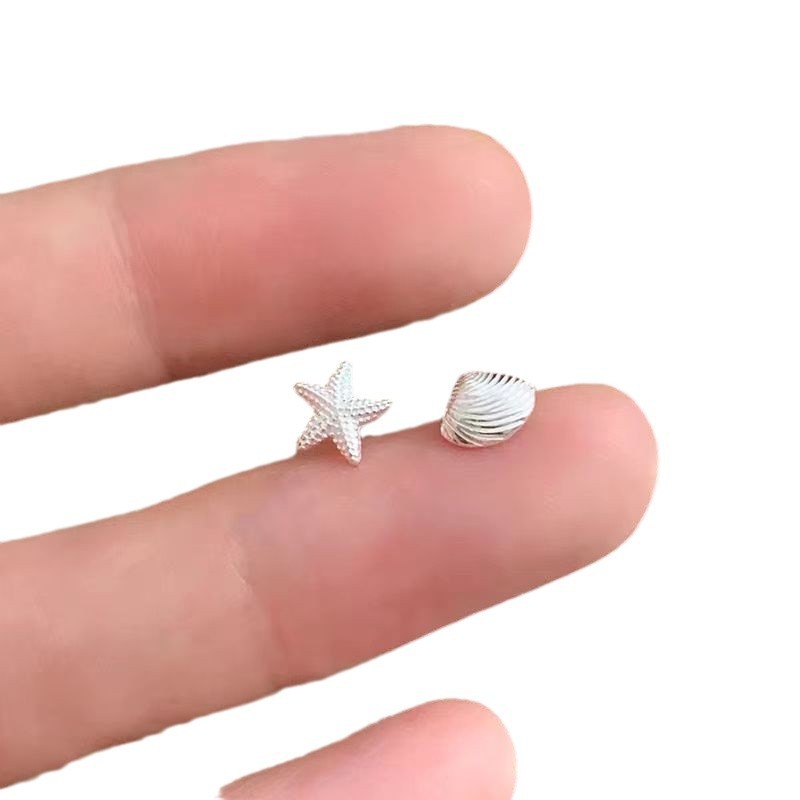 925 Starfish Shell Imitation Pearl Stud Earrings Women's Seaside Vacation Style Four-piece Set Earrings and Earrings Commemorative Gift Item Picture