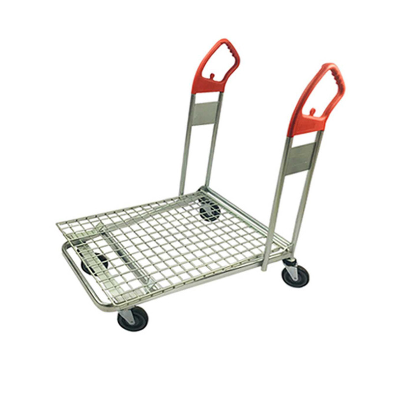 Supermarket metal picking goods flow trolley, four-wheel flat net warehouse metal sorting truck Item Picture