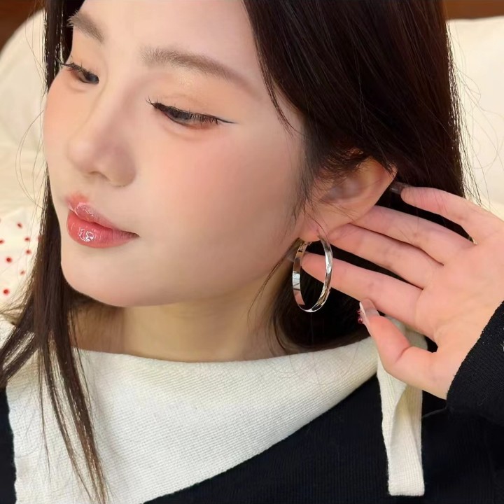2025 New bestsellers: Hoop earrings for women, a light luxury and high-end look, plain hoop autumn and winter earrings, exaggerated large ear rings and stud earrings Application Scenario
