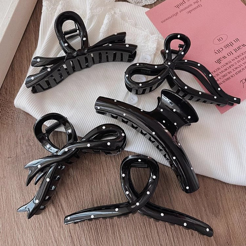 Gentle girl black and white polka dot large hair clip for women 2025 new style high-end updo hair clip, large hair volume shark clip full figure