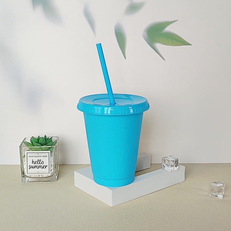 New plastic straw cups, small transparent beverage milk tea cups with LIDS, creative glitter cups, factory wholesale Specification drawing
