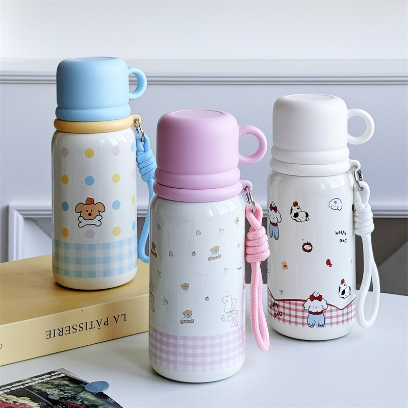 2025 New Zaka three-drink Insulated Cup with stainless steel strap, 500ml, cute cartoon straw cup for women Specification drawing