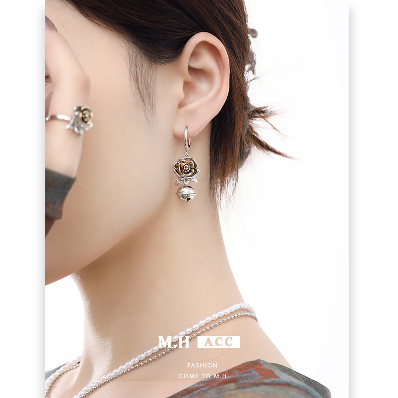 ins Romantic Rose Bell Earrings with a light luxury and high-end feel 2025 new style earrings, fashionable and elegant earrings wholesale details Picture