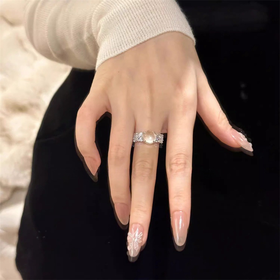 New clear and transparent water bubble jade ice moon ring for women, a versatile index finger ring with a light luxury and high-end feel, zircon open ring Specification drawing