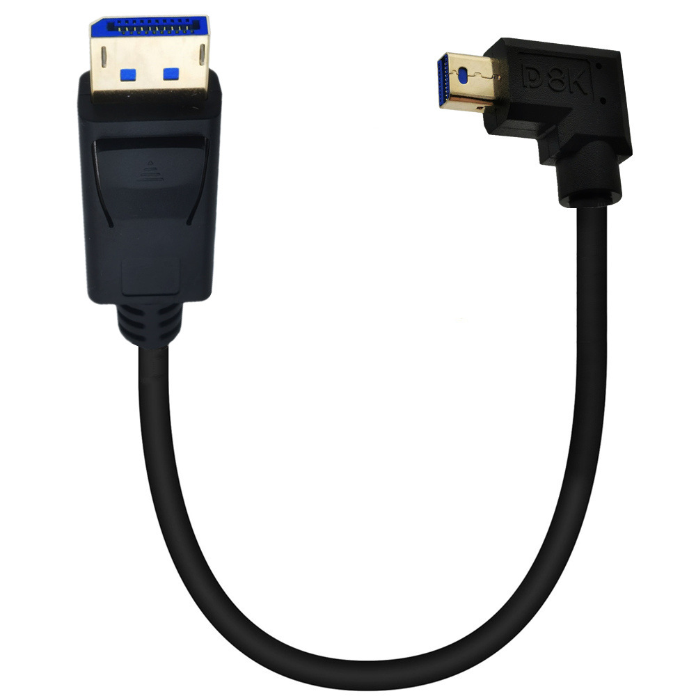 8K 1.4 gold-plated mini Displayport, bend 90 degrees to turn the dp cable, and connect the graphics card to the monitor cable Specification drawing