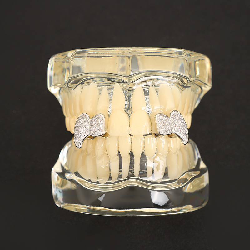European and American cross-border full zircon vampire teeth rapper sharp teeth Denture Halloween teeth grillz full figure