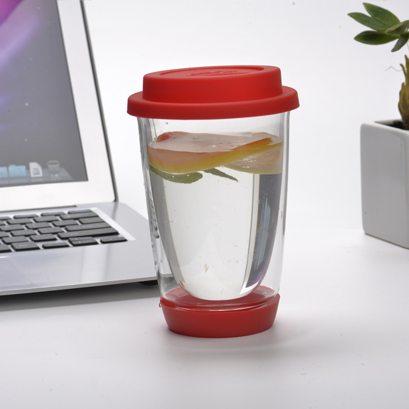 Wholesale high borosilicate glass cups, high appearance level water cups, colorful covered gift cups, heat-resistant double-layer heat-insulating insulated cups Specification drawing