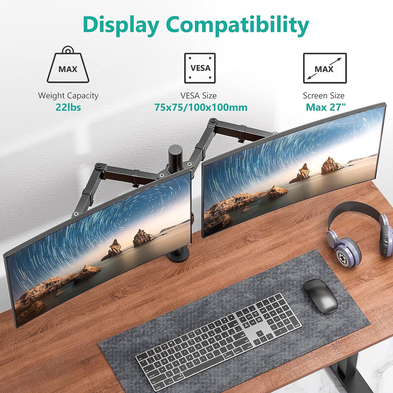 Monitor stand arm, non-drilling rotating dual-screen fixture, perforated computer screen universal lifting and height-increasing frame details Picture