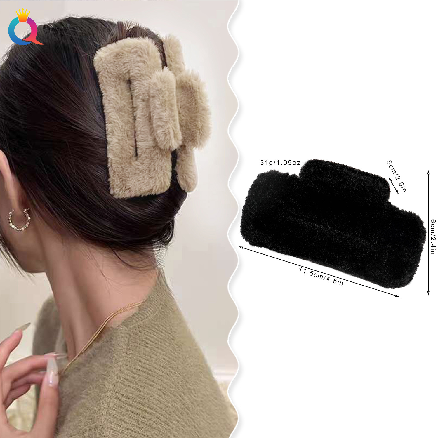 Wholesale of Qiyue Furry hair clips, square hair clips, cute shark clips, high-end plush hair clips, women's hair accessories details Picture