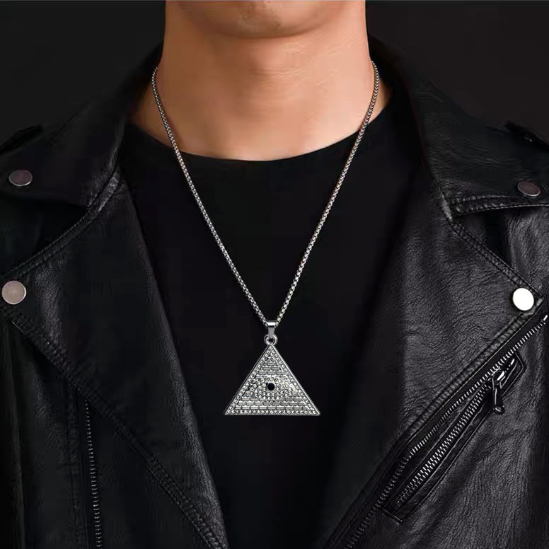 New Middle East cross-border Nazar Eye titanium steel necklace triangular Halal diamond-encruble alloy pendant batch full figure