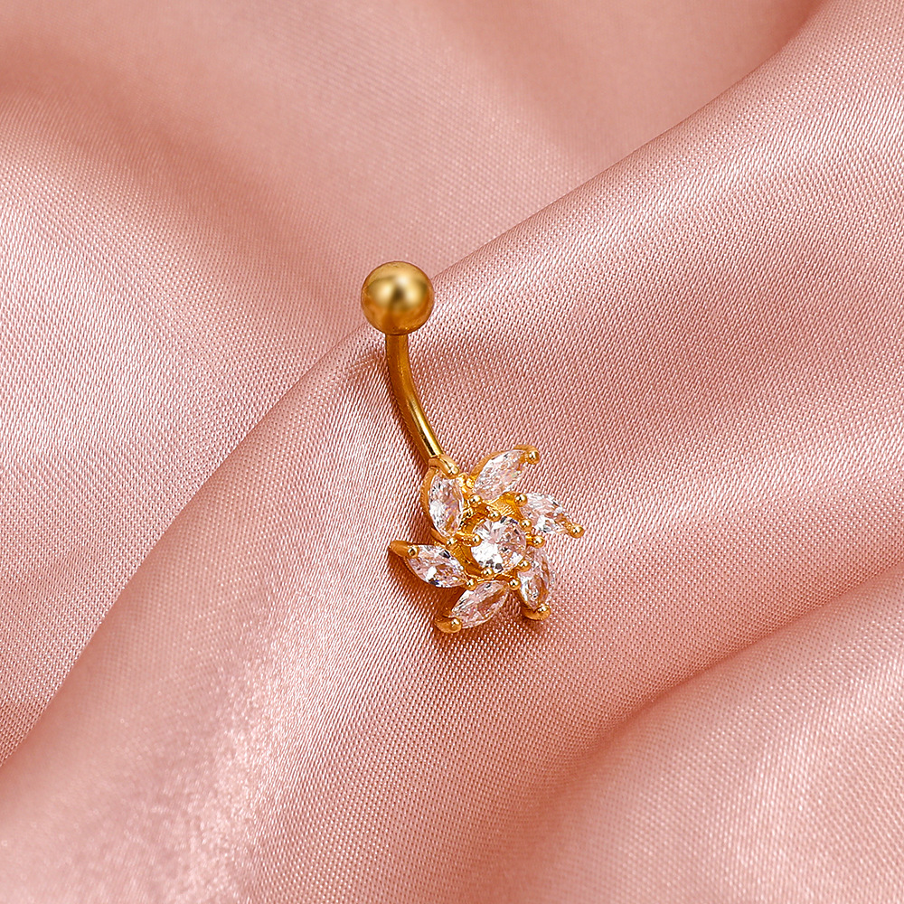 Hot-selling diamond-encrusted flower navel nails on wish in Europe and America, a new type of African navel ring and navel decoration for foreign trade, a human piercing accessory Specification drawing