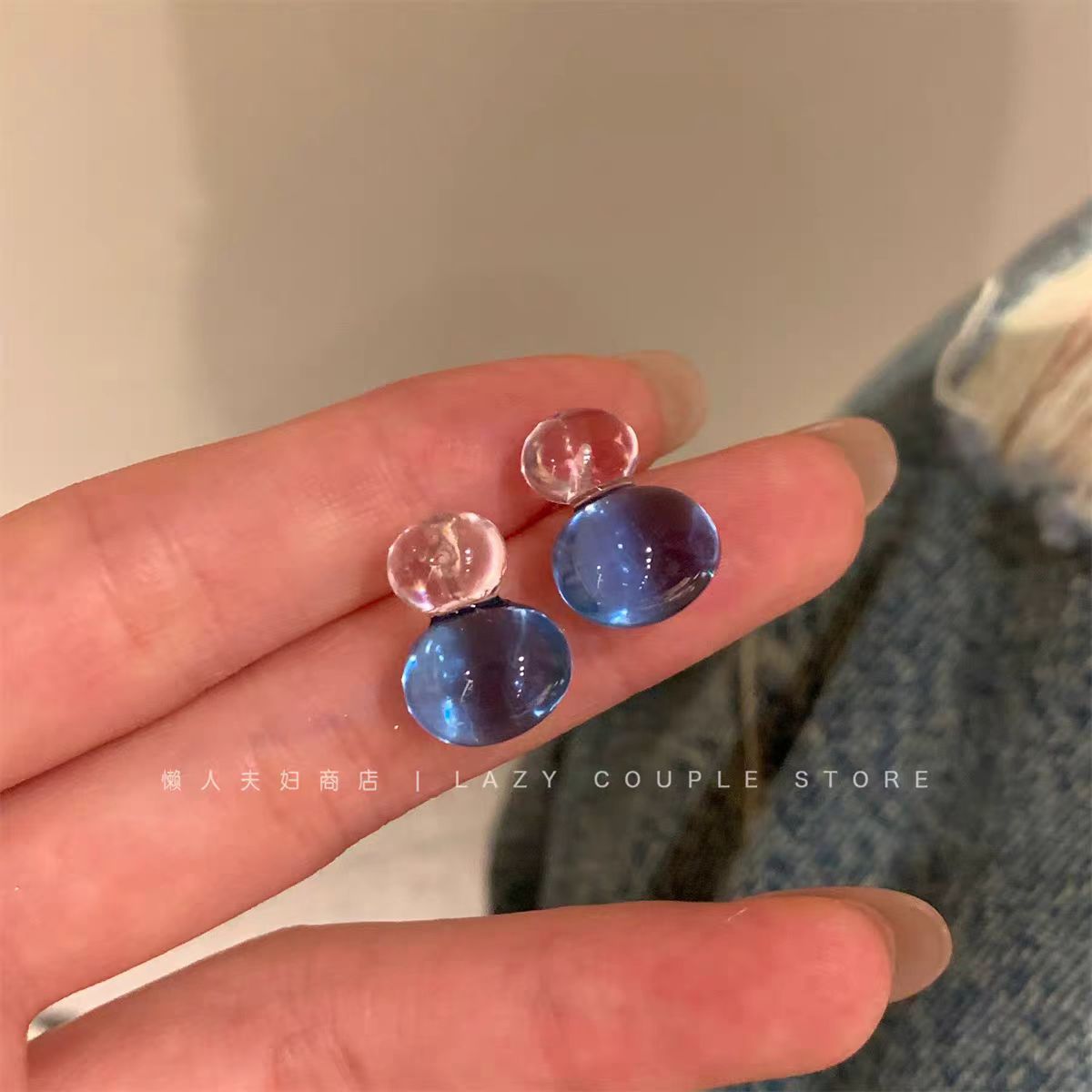 Korean-style girl jelly color contrast color bean stud earrings for girls, Instagram niche design sense, simple and versatile earrings for girls details Picture