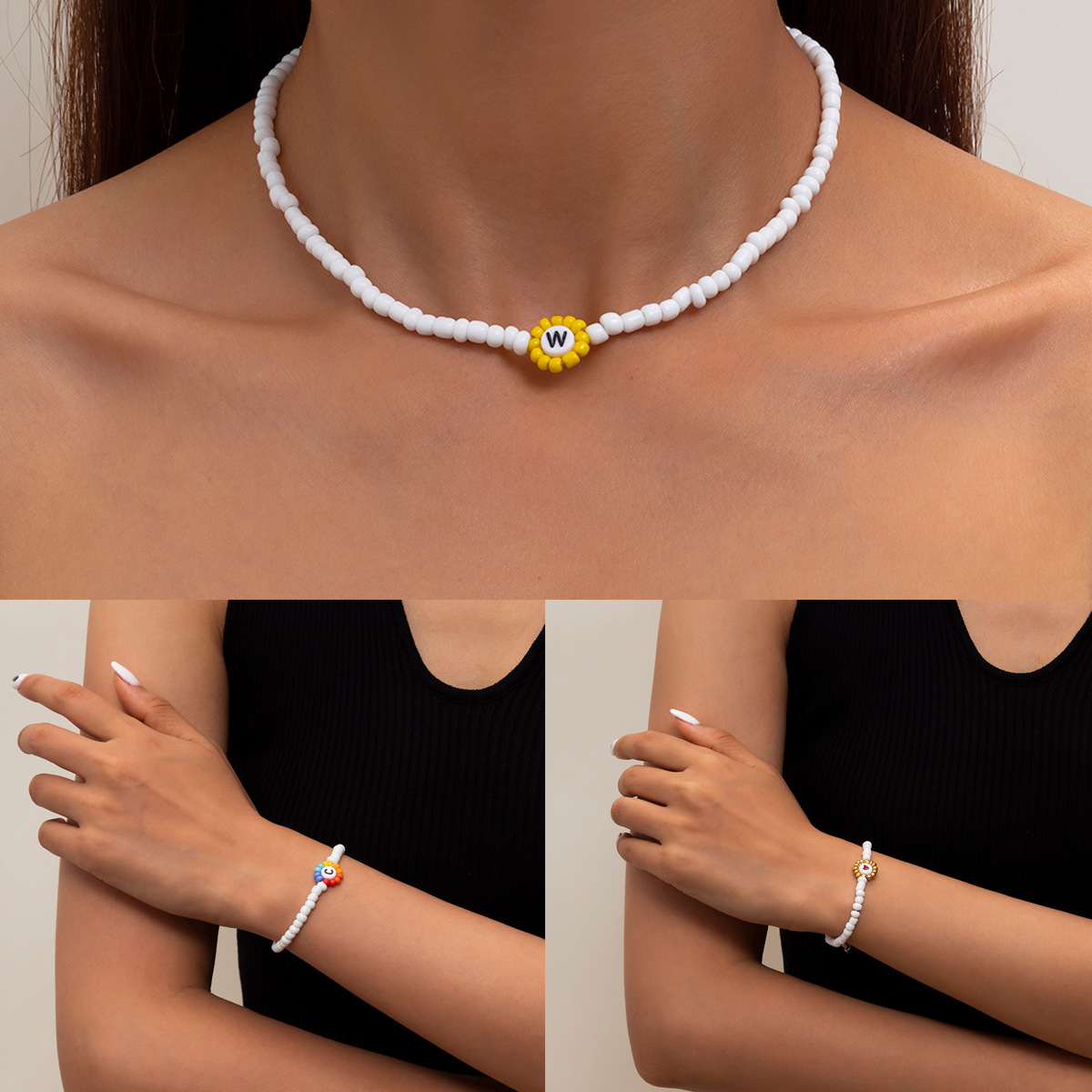 Pastoral color rice bead letter necklace bracelet, simple acrylic letter beaded necklace, cross-border from Europe and America full figure