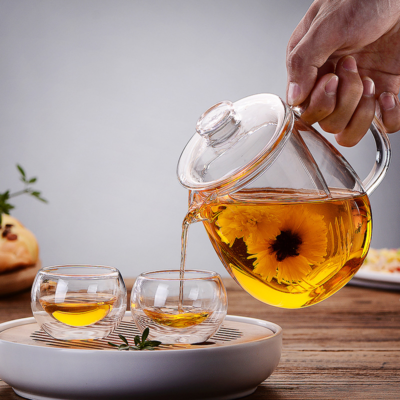 High borosilicate cold water bottle, glass filter flower teapot, high-temperature resistant glass brewing teapot, 600ml penguin teapot Application Scenario