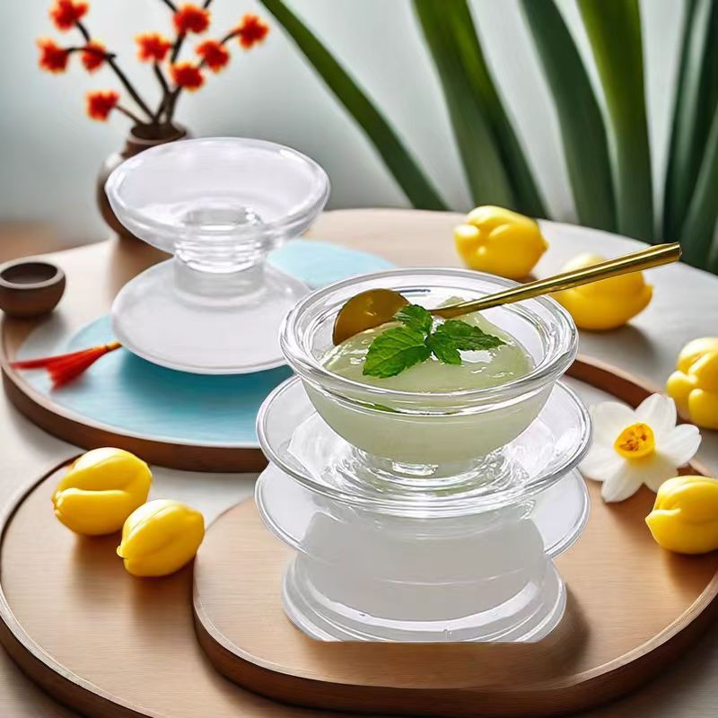 Glass bowl, bird's nest cup, covered dessert bowl, home Chinese-style bowl and plate set, golden edge heat-resistant exquisite sugar soup bowl and soup cup Specification drawing