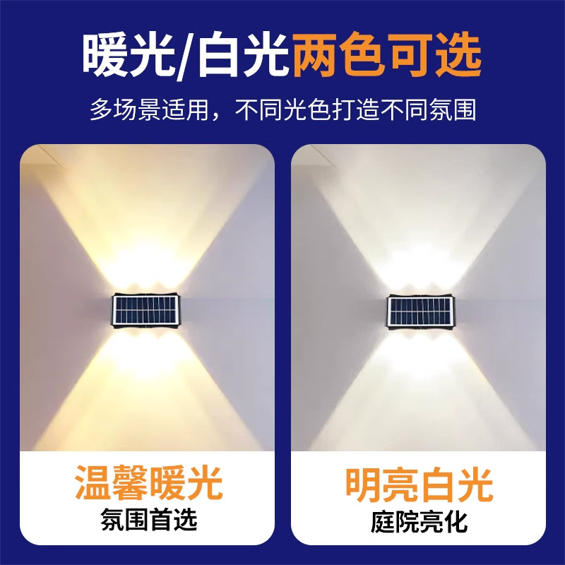 Cross-border solar outdoor wall-washing lights, waterproof wall lamps for fences, courtyard landscape, garden decoration, villa atmosphere spotlights Specification drawing