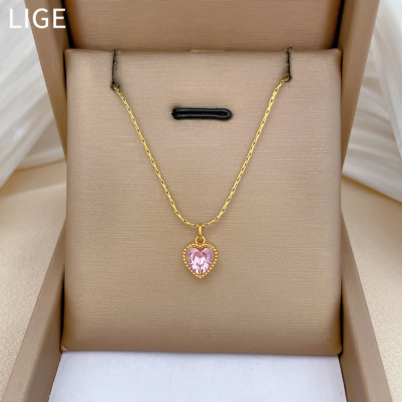 【 All-titanium Steel 】 Heart-shaped stainless steel minimalist furnace inner real gold necklace, female Instagram influencer collarbone chain accessory Specification drawing