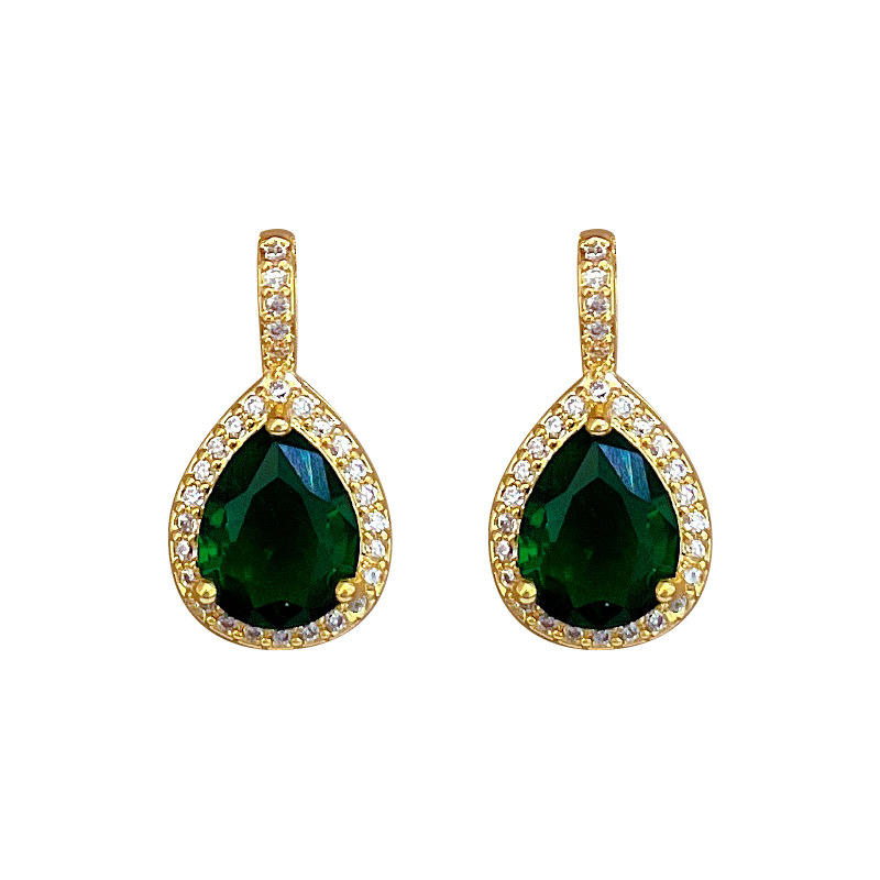 【 Titanium Steel 】 Waterdrop Green Zircon Micro-inlaid Necklace and Earring set, a light luxury and individual style earring and necklace combination Item Picture