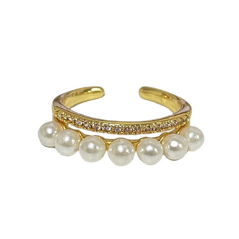 A super fairy-like French niche design pearl zircon ring for women, a new high-end, sweet and cool, exquisite layered index finger ring Item Picture