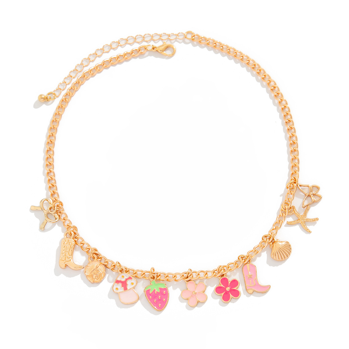 European and American cross-border jewelry, sweet style flower irregular necklace, fresh and elegant, strawberry alloy collarbone chain for women Item Picture