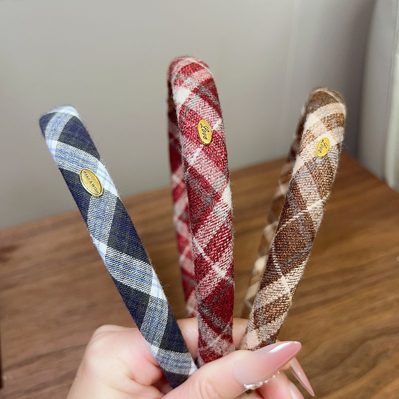 Autumn and winter checkered hair bands, sweet girl, blast furnace top sponge hair bands, retro high-end pressure-sensitive hair clips, new headwear full figure