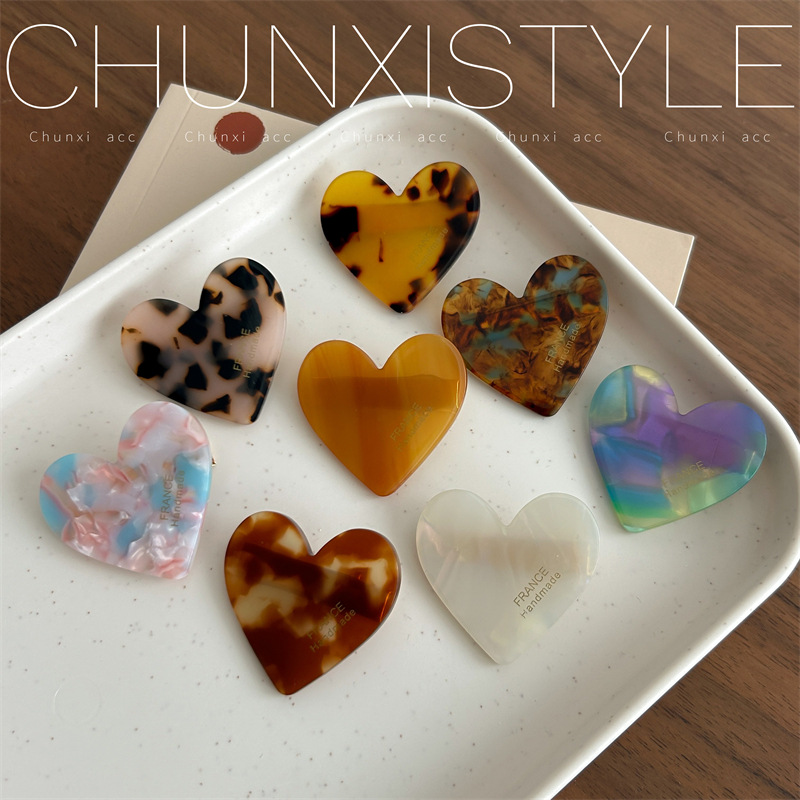 Teenage girl acetic acid heart-shaped hair clip, simple side clip, side bangs clip, 2024 new style hair clip, hair clip, hair accessory details Picture