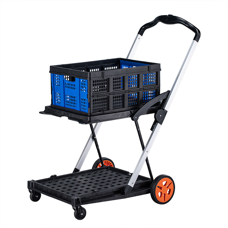 Multi-functional folding double-layer trolley, portable storage trolley, picture gallery, office, warehouse, moving goods, mobile small trolley Item Picture