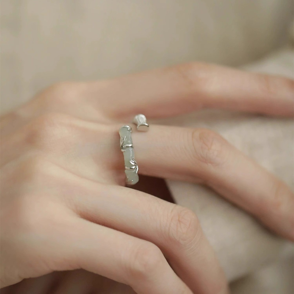 s925 sterling silver diamond-encrusted bamboo joint ring for women 2024 New product, simple Chinese style, niche design, exquisite ancient-style ring full figure