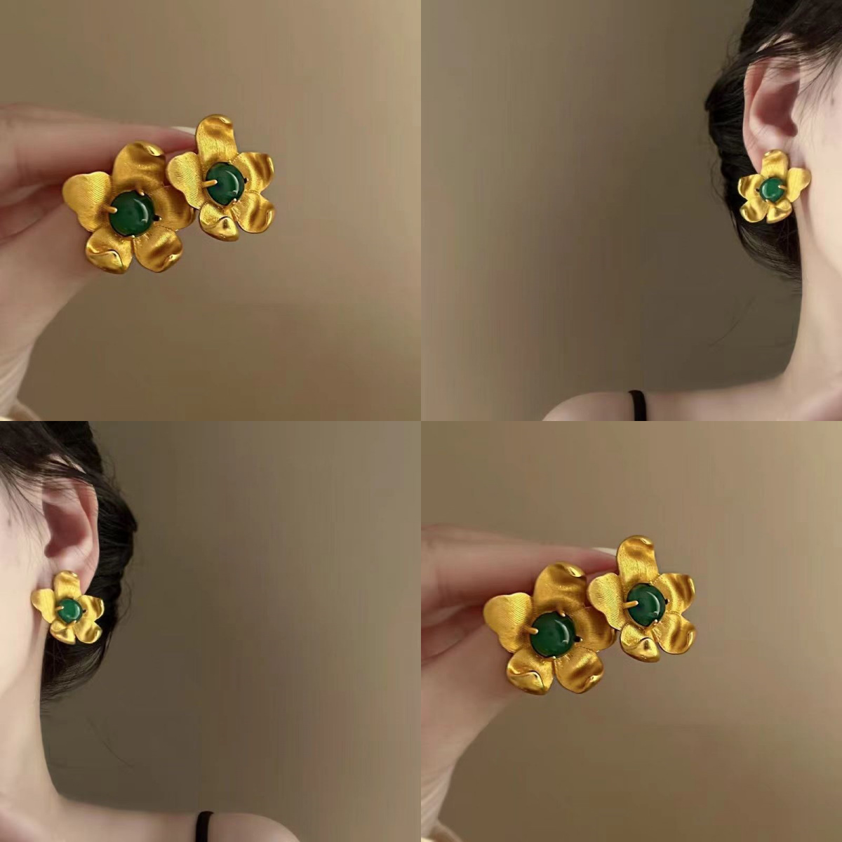 vintage flower earrings in Chinese style, French court style, high-end, light luxury, socialite style, exaggerated Hong Kong style accessories full figure