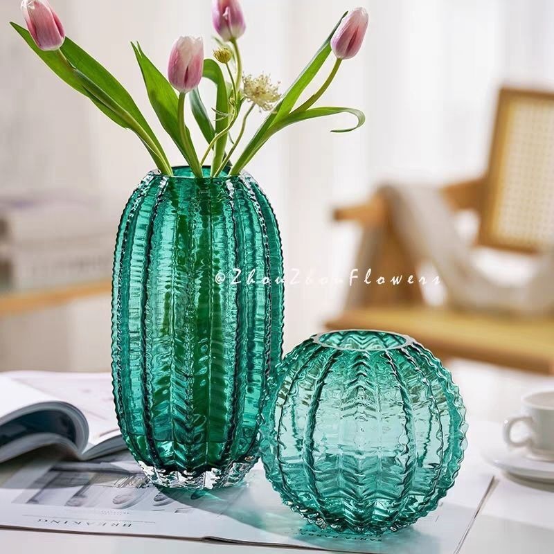 Light luxury, creative, niche and high-end style vase, glass cactus, water-grown fresh flowers, living room table flower arrangement art piece Specification drawing
